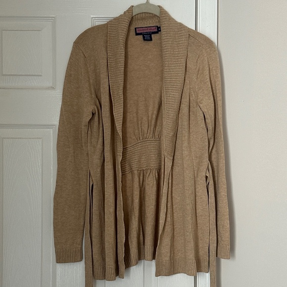 Vineyard Vines Sweaters - Vineyard Vines Wrap Belted Cardigan Wool Cashmere Blend Camel Tan Size Medium M